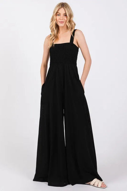 SAGE+FIG Smocked Flowy Wide Leg Jumpsuit