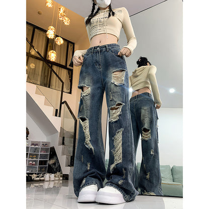Ripped Lazy Loose Jeans For Women