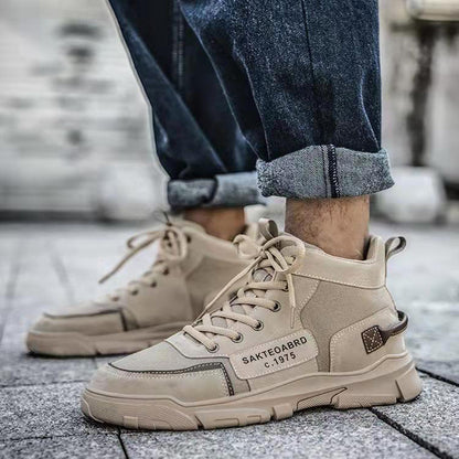 Men’s Ankle Boots – Lace-Up Martin Style Canvas Platform Shoes