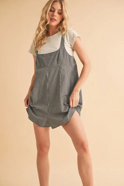 Aemi+Co Plaid Square Neck Romper
