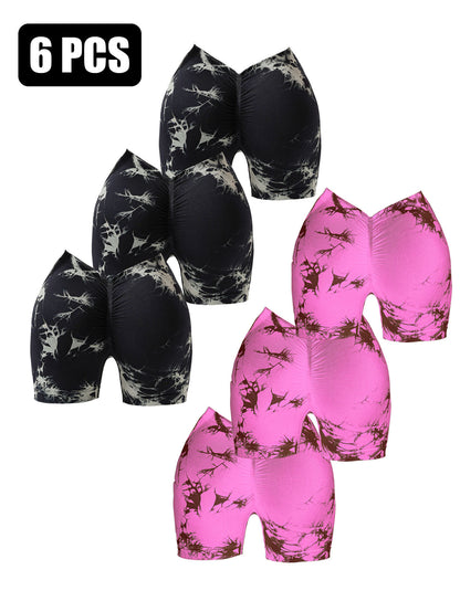 6 PACK Women Workout Shorts Tie Dye Womens Gym Scrunch Butt Lifting Workout Shorts