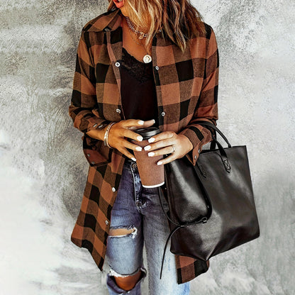 Women's Long Sleeve Plaid Print Button Front Casual Shirt