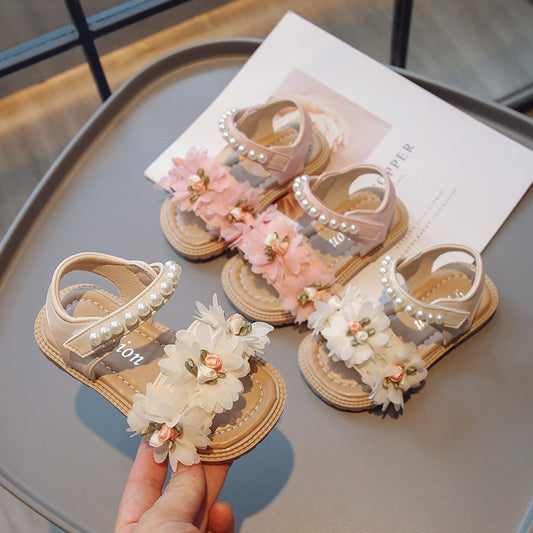 Girls’ Sweet Flower Sandals – Soft Versatile Toddler Shoes