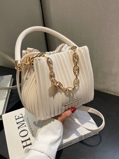 Trendy Pleated Handbag – Women’s Fashion Chain Bucket Shoulder Bag