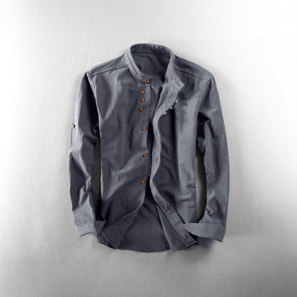 Men's Casual Shirt Chinese Style Stand Collar Cotton Linen