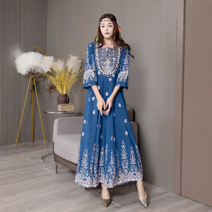 Bohemian Style Dress Ethnic Style Embroidered Large Swing Skirt