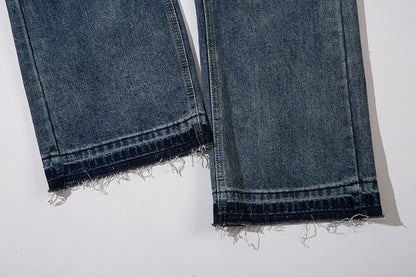 Washing Hole Denim Straight-leg Pants Men