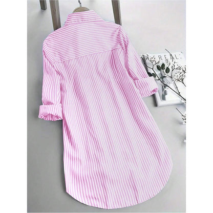 Women Oversized Button Down Striped Shirts