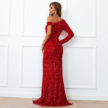 Crimson Aura Sequin Gown
