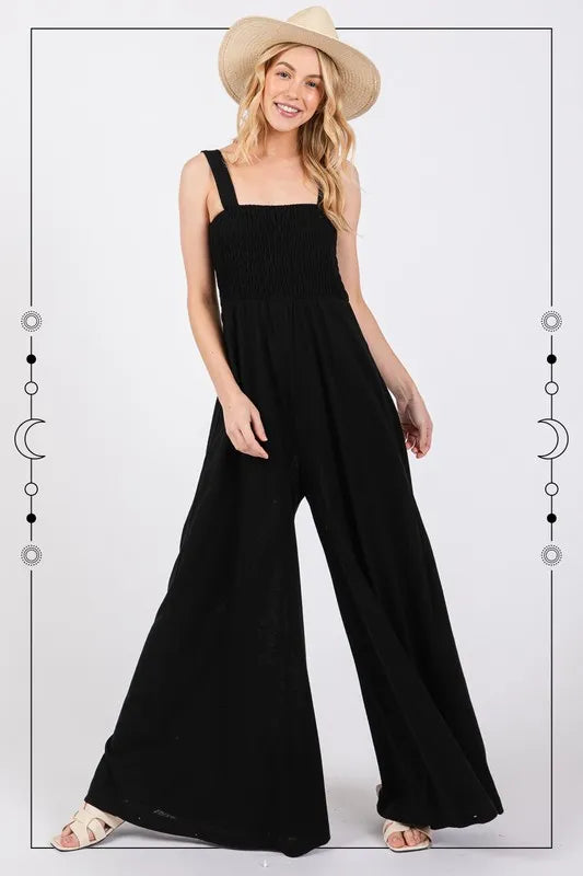 SAGE+FIG Smocked Flowy Wide Leg Jumpsuit