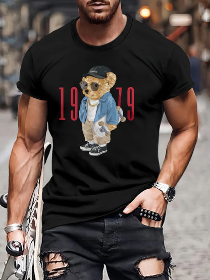 Men's Casual Round Neck T-shirt -1979 Vintage Teddy Bear Print