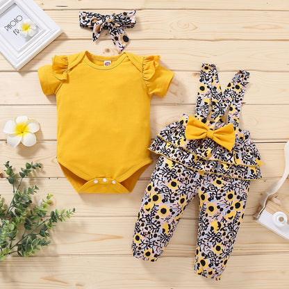 Newborn Toddler Baby Girls Clothes Set Short Sleeve Pullover Bow