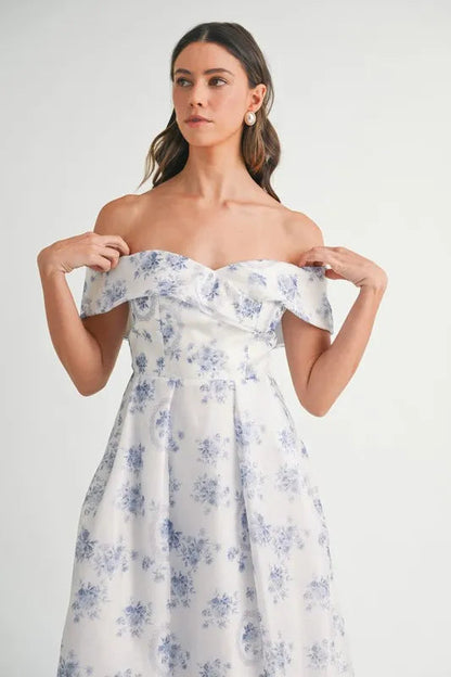 MABLE Floral Printed Off Shoulder Maxi Dress