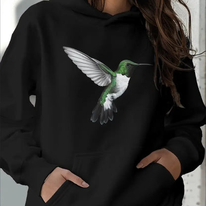 Women's Casual Hoodie With Geometric Hummingbird Print