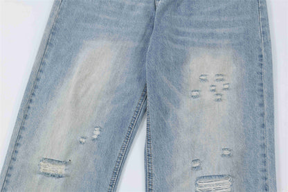 Make Old Ripped Denim Straight Pants Men