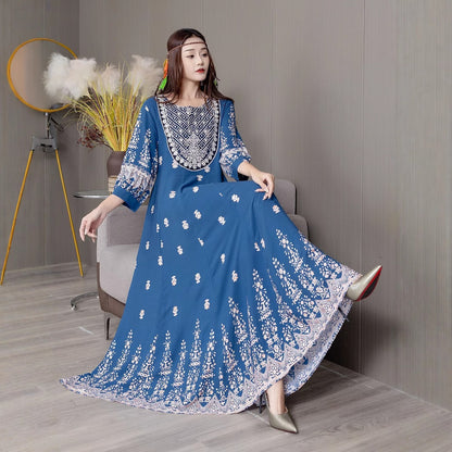 Bohemian Style Dress Ethnic Style Embroidered Large Swing Skirt