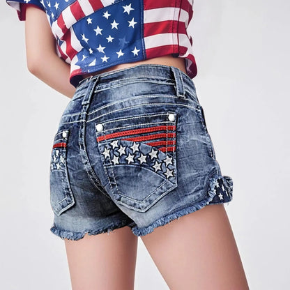 Women’s High-Waist Strappy Back Denim Shorts