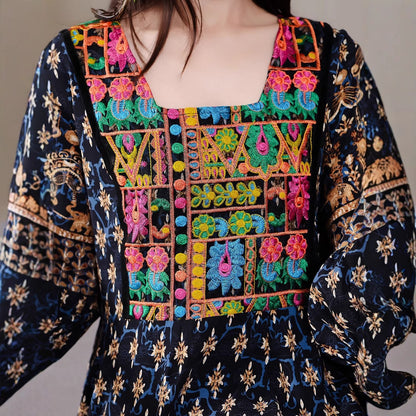 Bohemian Style Dress Ethnic Style Embroidered Large Swing Skirt
