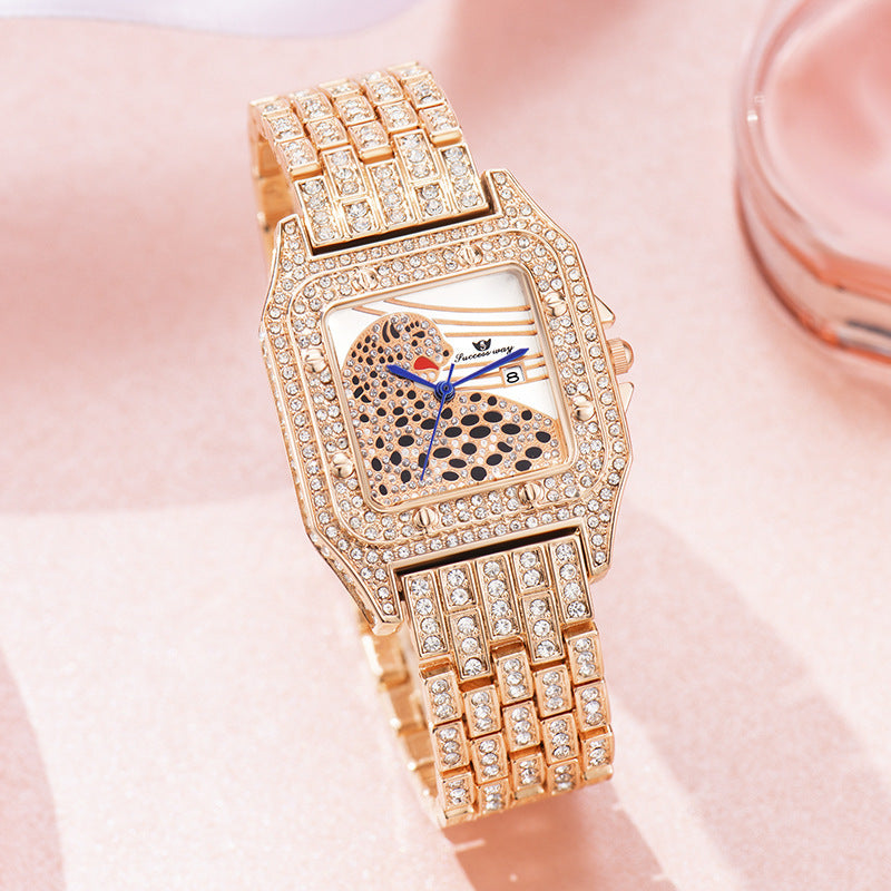 Women’s Square Leopard Crystal Quartz Watch