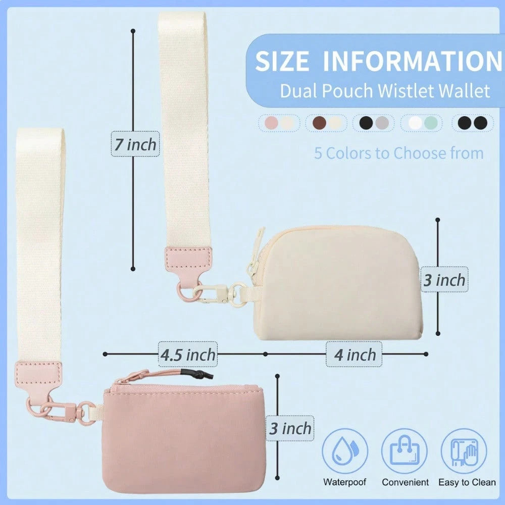 Women’s Keychain Wristlet Wallet – Mini Zip Dual Pouch Purse