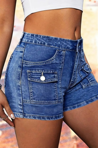 Women’s High-Waist Side Button Denim Shorts