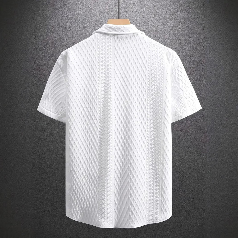 Men's Solid Color Short Sleeve Knitted Shirt With Over-turned Collar
