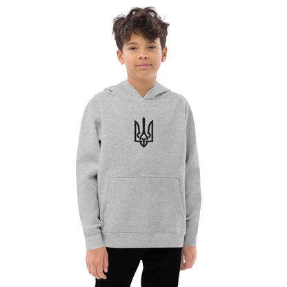 Kids fleece hoodie with Ukrainian Tryzub