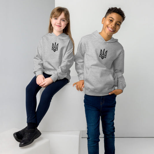 Kids fleece hoodie with Ukrainian Tryzub