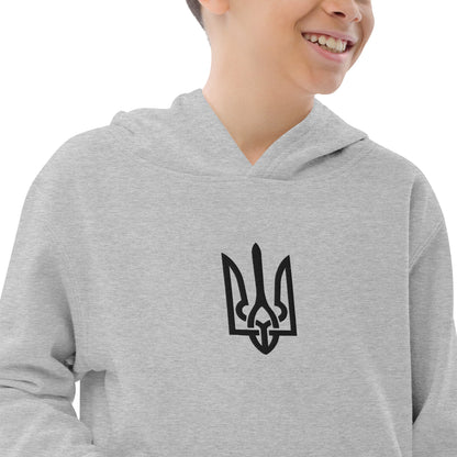 Kids fleece hoodie with Ukrainian Tryzub