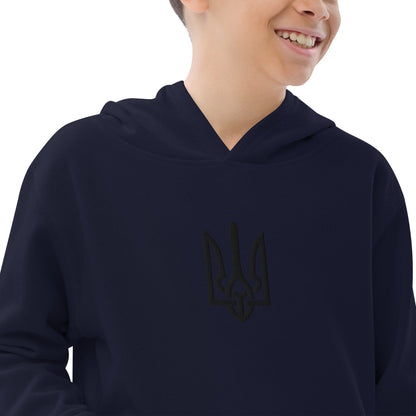 Kids fleece hoodie with Ukrainian Tryzub
