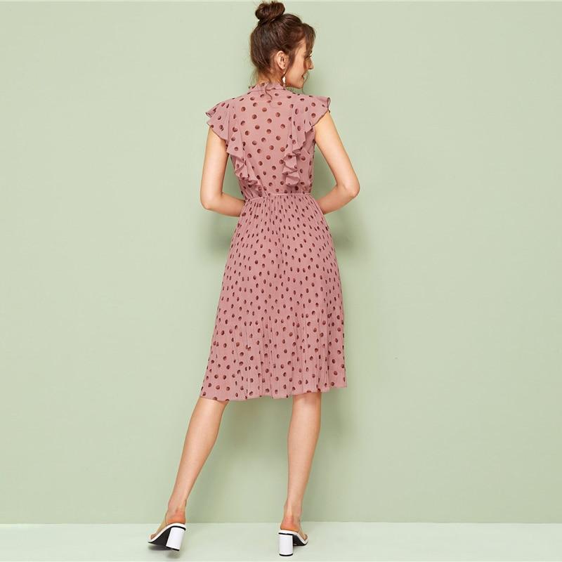 Elowyn Tie‑Neck Pleated Dress