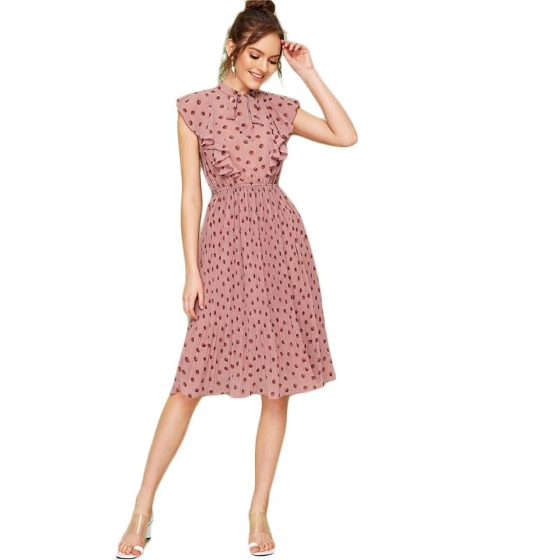 Elowyn Tie‑Neck Pleated Dress