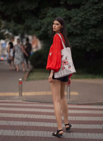 2025 Red Linen Embroidered Blouse – Ukrainian Vyshyvanka Boho Style, Gift for Her