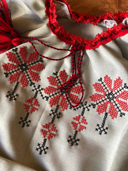Ukrainian Embroidered Linen Dress with Belt for Girls – Traditional Vyshyvanka Outfit