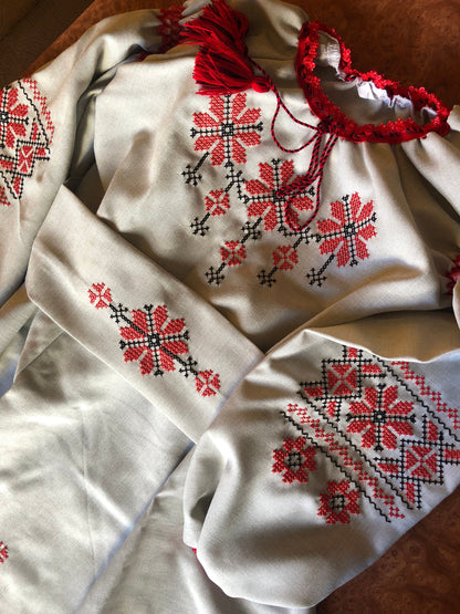 Ukrainian Embroidered Linen Dress with Belt for Girls – Traditional Vyshyvanka Outfit