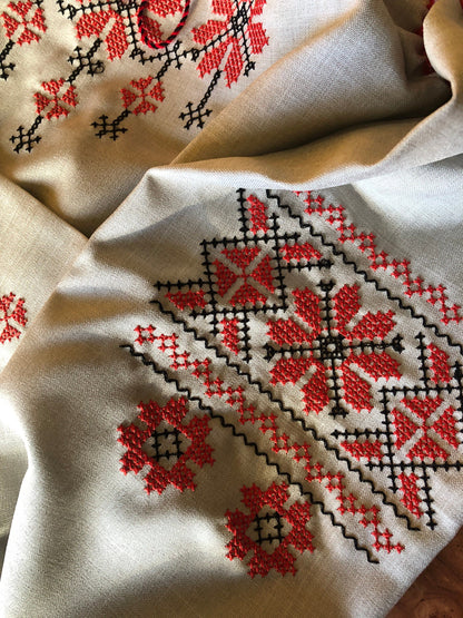 Ukrainian Embroidered Linen Dress with Belt for Girls – Traditional Vyshyvanka Outfit