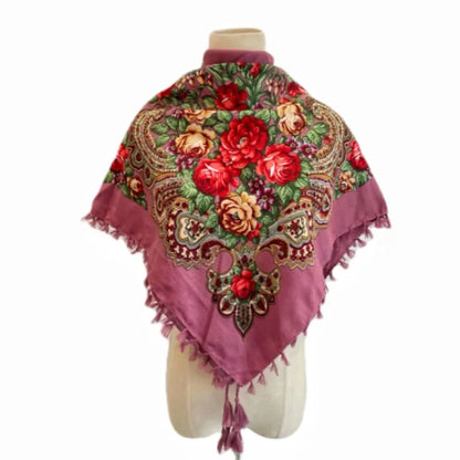Vintage Ukrainian Embroidered Headscarf for Women