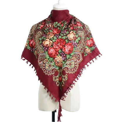 Vintage Ukrainian Embroidered Headscarf for Women