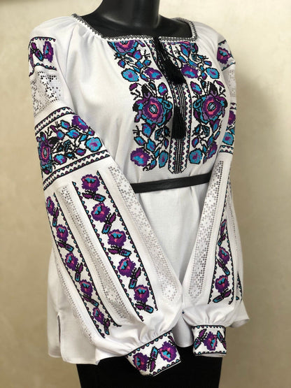 White Homespun Embroidered Vyshyvanka – Women's Traditional Ukrainian Blouse