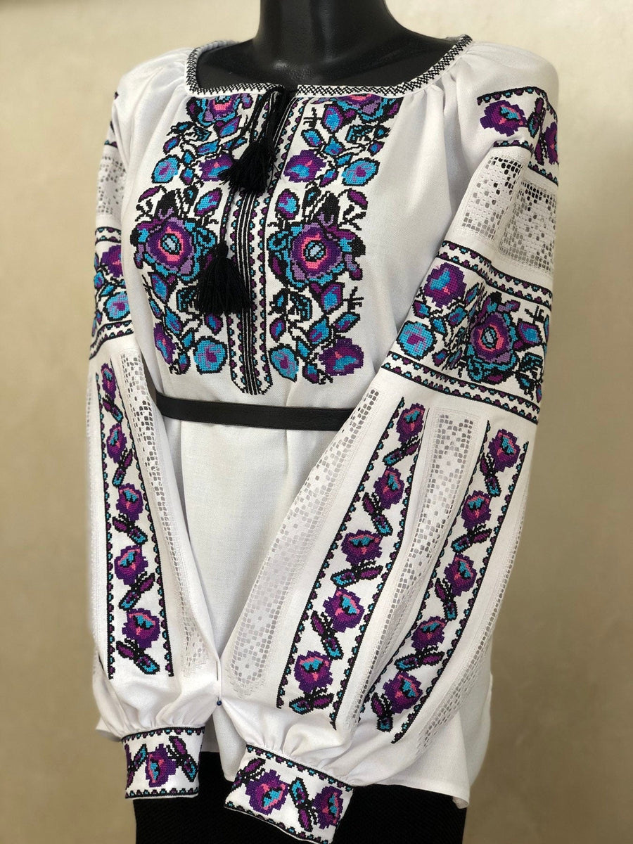 White Homespun Embroidered Vyshyvanka – Women's Traditional Ukrainian Blouse