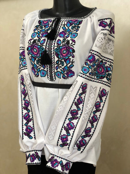 White Homespun Embroidered Vyshyvanka – Women's Traditional Ukrainian Blouse
