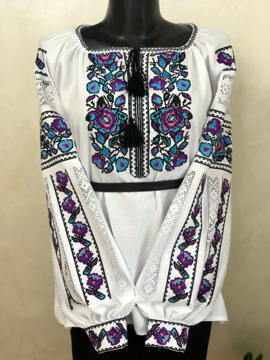 White Homespun Embroidered Vyshyvanka – Women's Traditional Ukrainian Blouse
