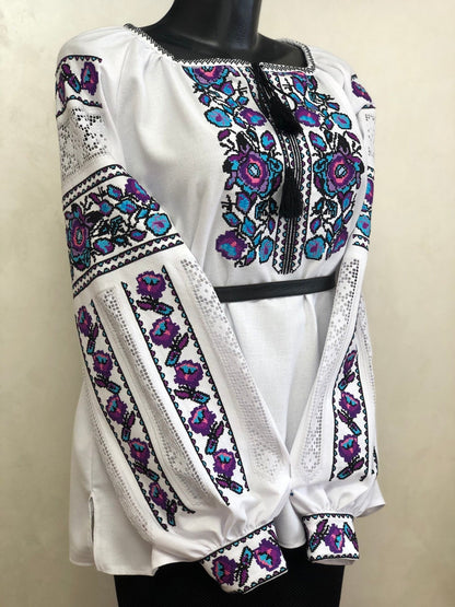White Homespun Embroidered Vyshyvanka – Women's Traditional Ukrainian Blouse