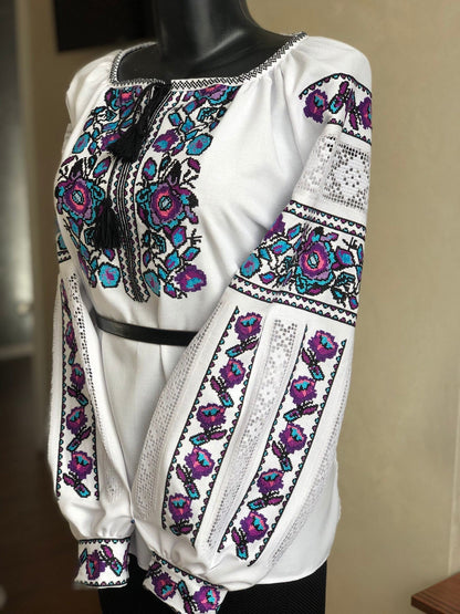 White Homespun Embroidered Vyshyvanka – Women's Traditional Ukrainian Blouse